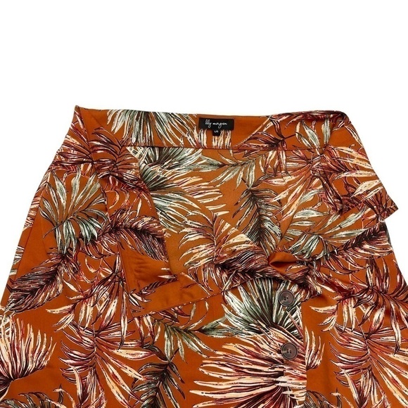 LILY Morgan long tropical print skirt size L brick terracotta A line silhouette - Picture 5 of 10